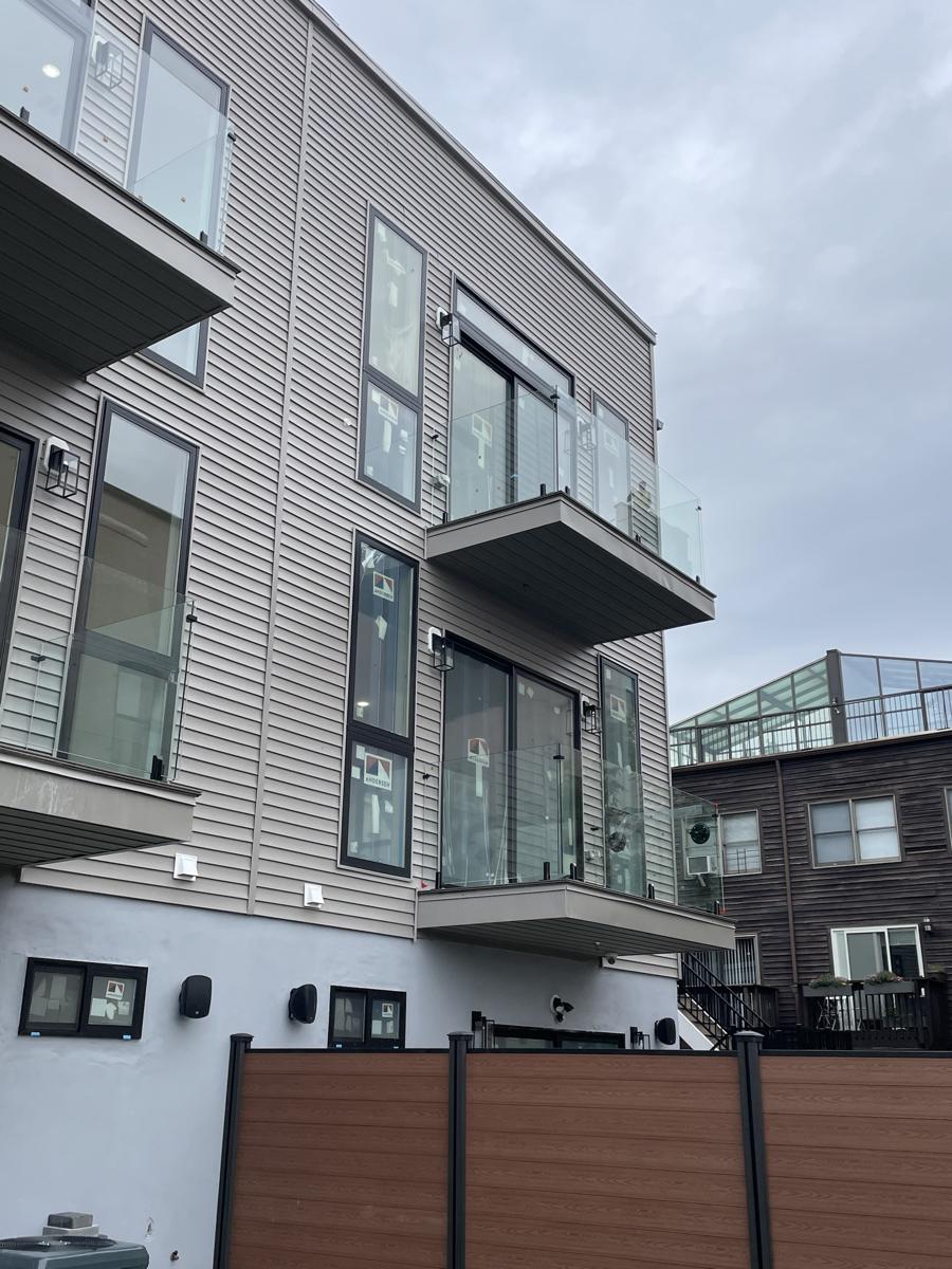 Exterior glass balcony railings