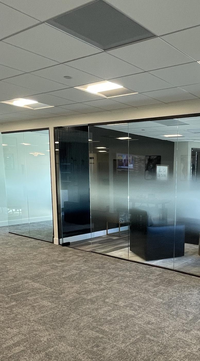 Glass lounge office with gradient privacy film
