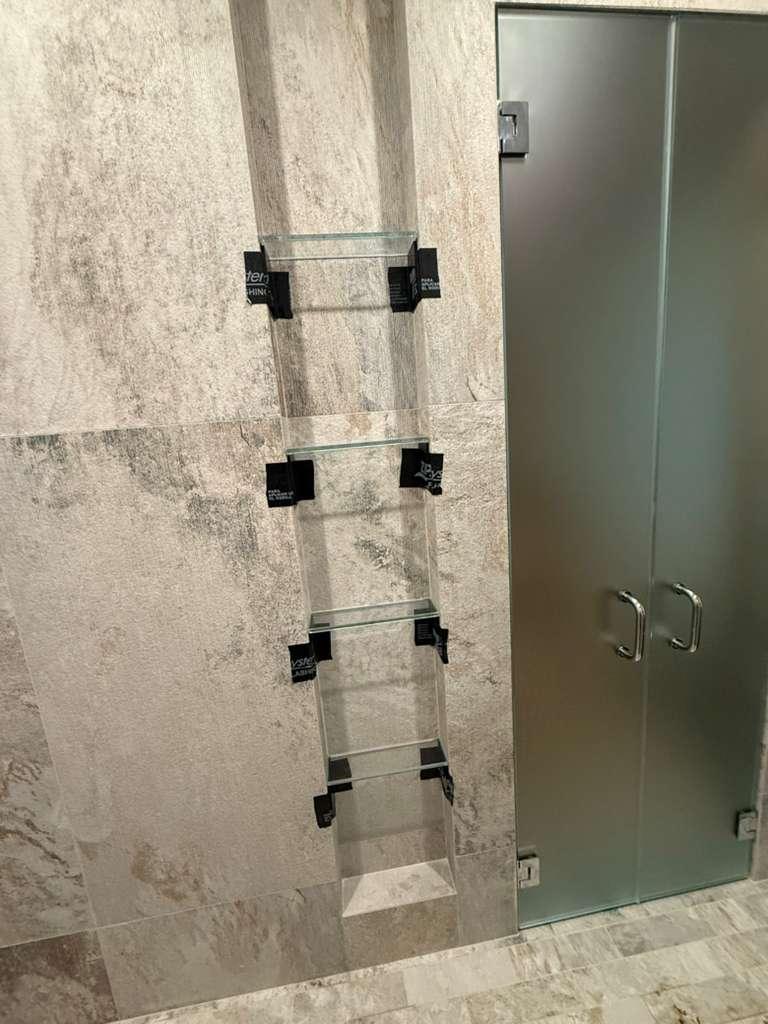 Glass niche shelves and frosted double doors